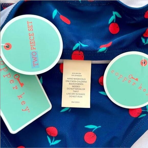 KIDS GIRLS Navy Blue & Red Cherry Print Bikini Swimsuit SET โ Girls 14 - Picture 4 of 5